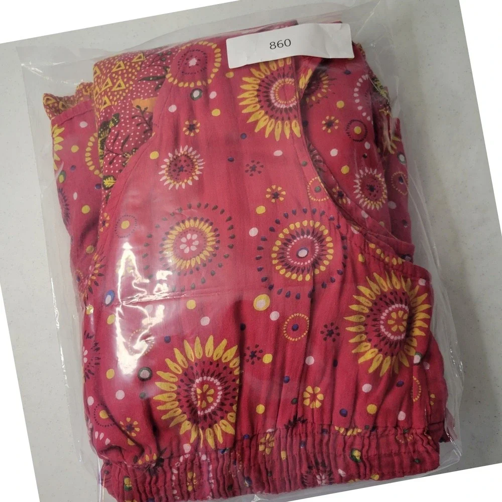 Jane Ashley Red Patchwork Floral Cotton Smocked Midi Dress XL Boho V-Neck - Picture 12 of 12